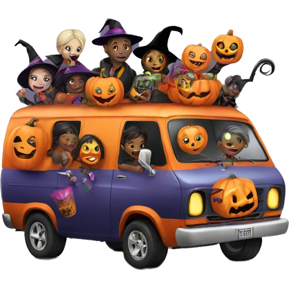Halloween van full of children going trick or treating emoji