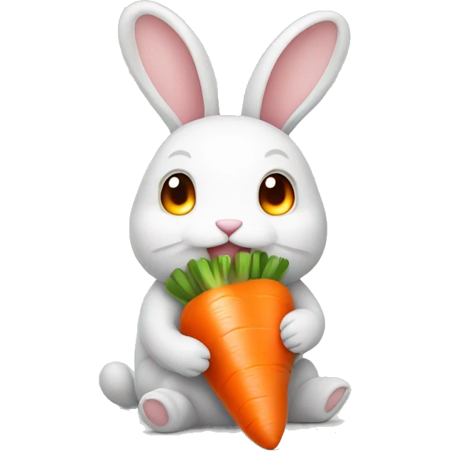 Buny with glowing eyes eating carrot emoji