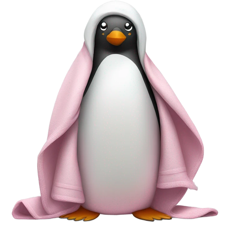 Pink penguin with white blanket wrapped around it  emoji