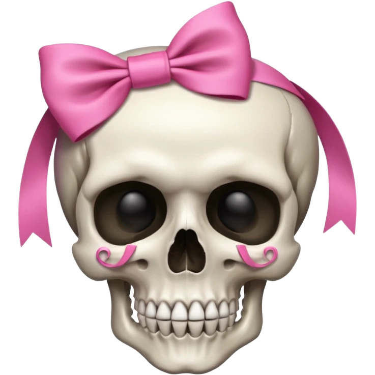 A skull with a small pink ribbon on the side of its head emoji