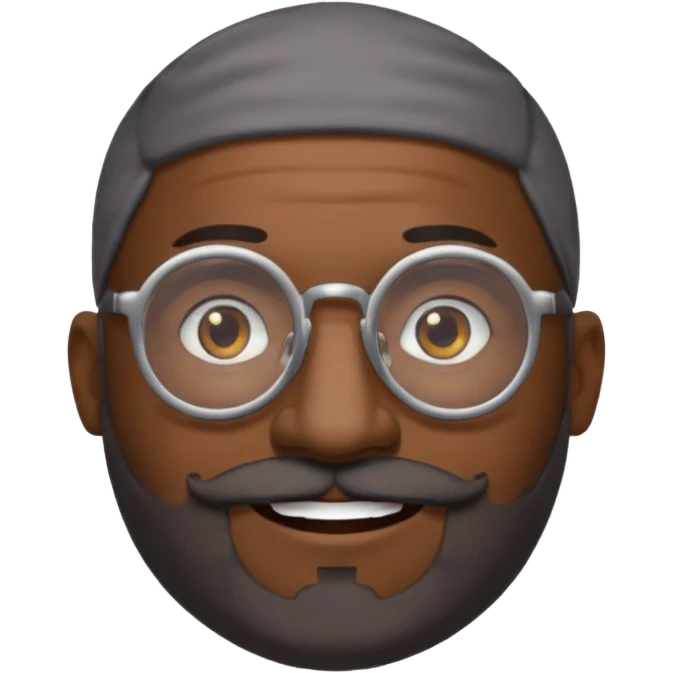 African american male, bald, full gray beard, black mustache. Round face, glasses emoji