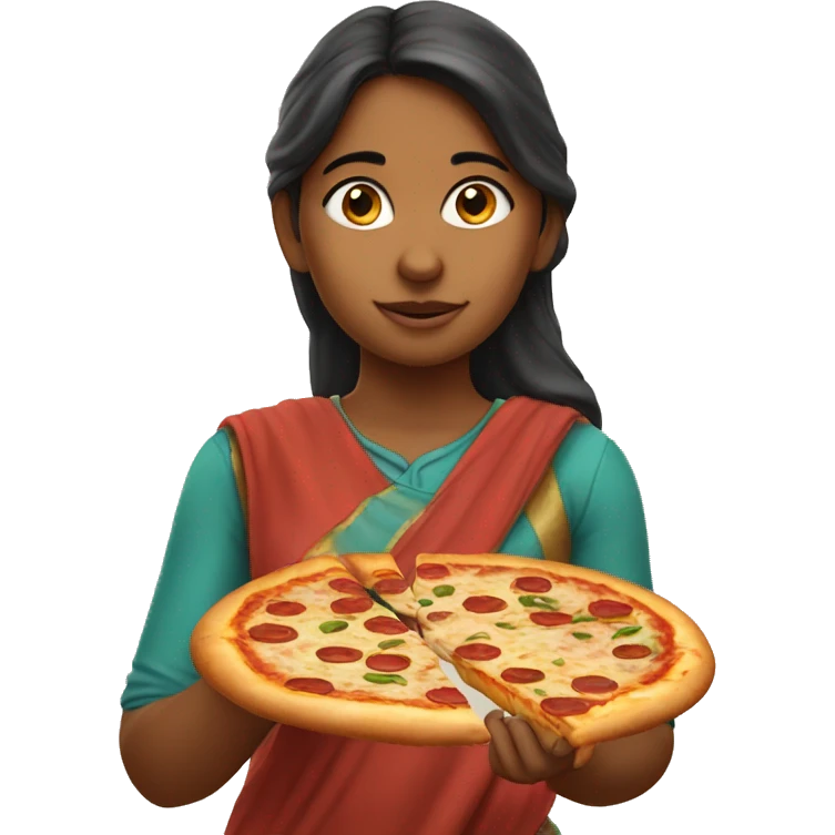 indian girl eating pizza emoji