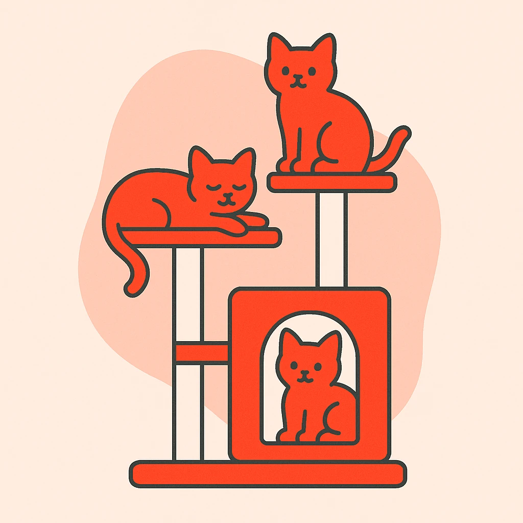 cats relaxing in a vertical playhouse emoji