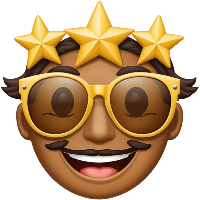 smiling face with star-shaped sunglasses, funky and bold like Bootsy Collins emoji