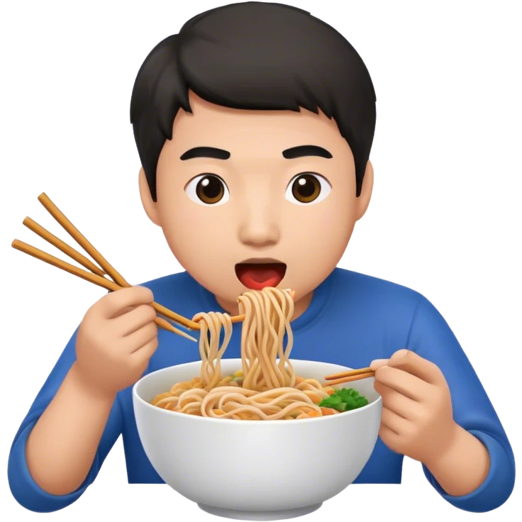 Asian man eating noodles emoji