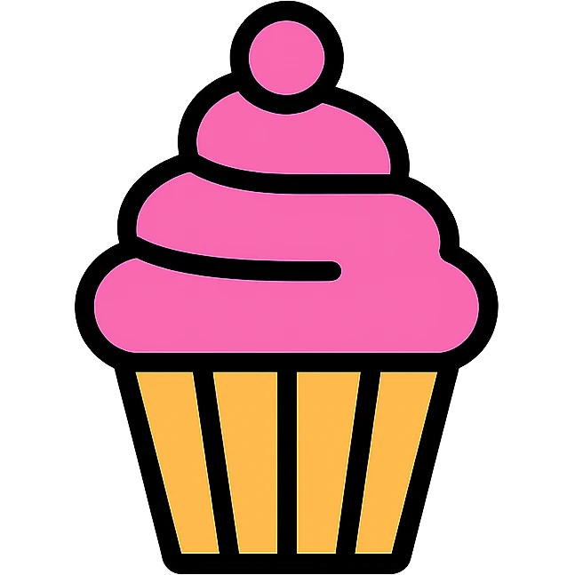A colorful outline icon of a cupcake with pink icing emoji