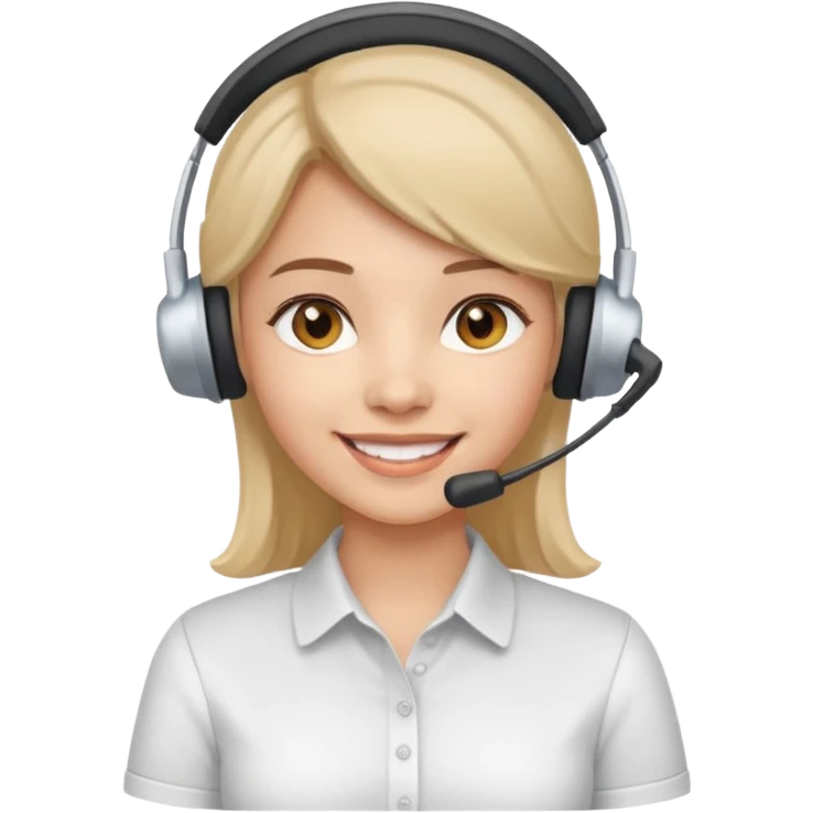 young smiling girl wearing telemarketing headset and basic white shirt emoji