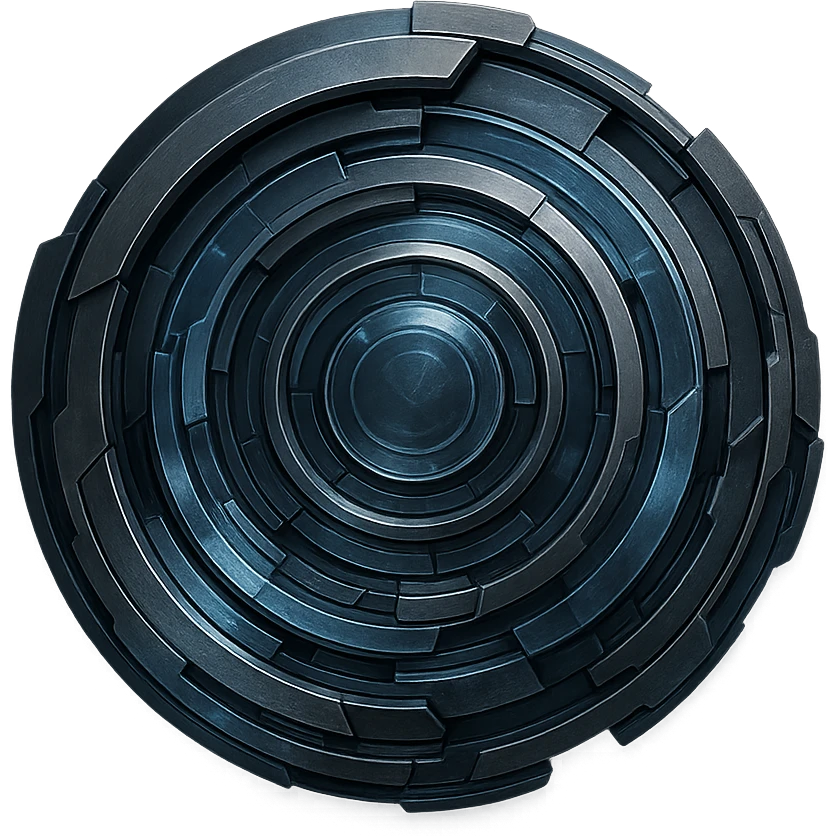 abstract futuristic circle, metallic and glass textures, sci-fi vibe, no background emoji