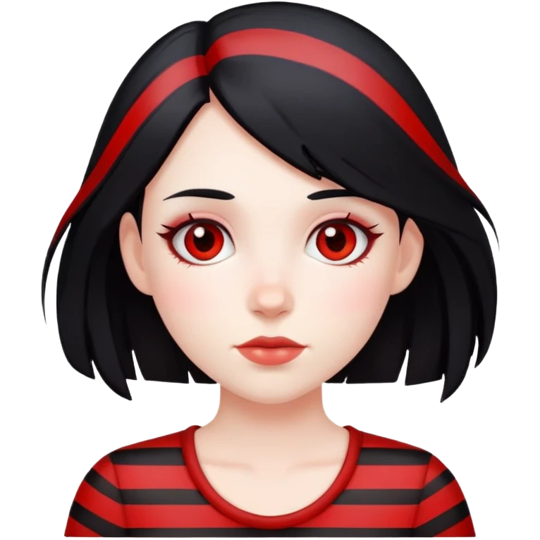 Pale girl, black hair with red striped hair emoji
