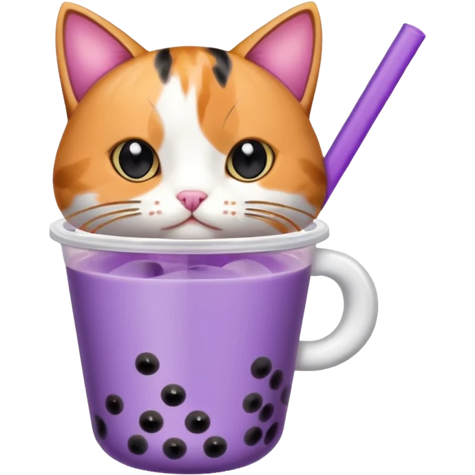 a cat drinking from a mini purple bubble tea cup emoji