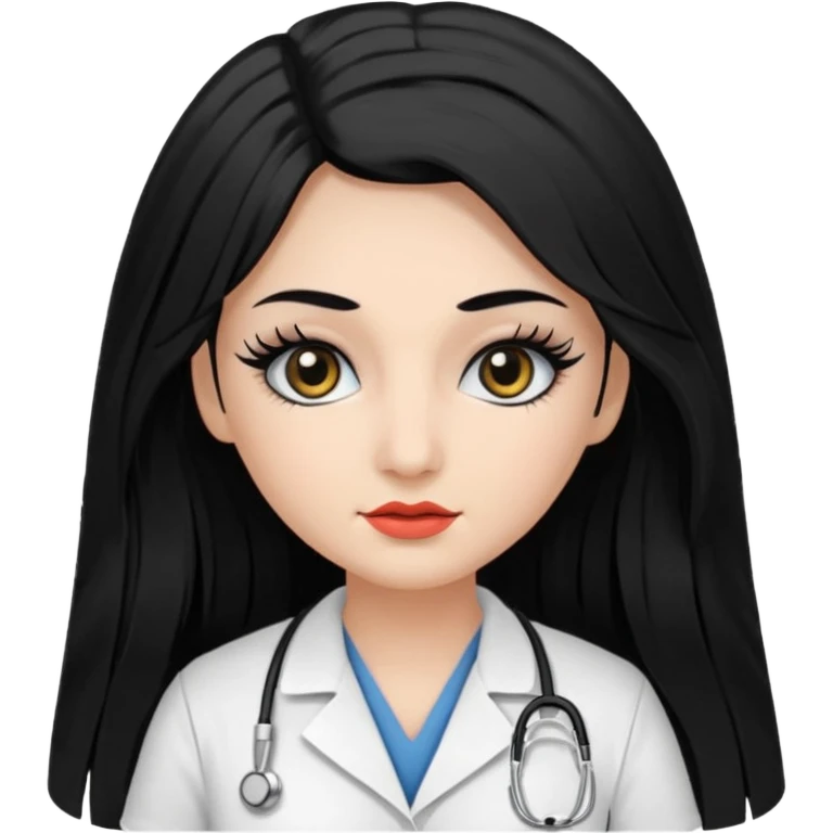 Nurse, long hair,black hair, black eyes, false eyelashes,eyeliner,  emoji