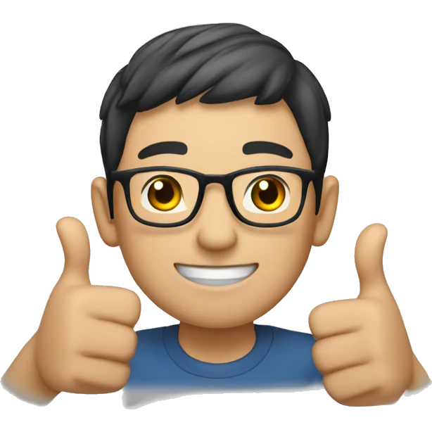 asian male with glasses and short hair and pale skin with a big thumbs up emoji