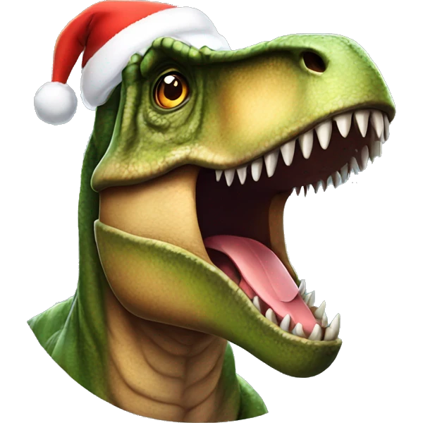 t rex wearing christmas hat emoji