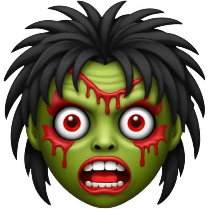 emoji de garota zumbi de cabelo preto e MINI franja emoji
