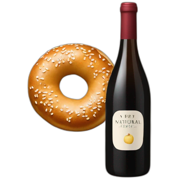 An everything bagel and a bottle of natural wine emoji