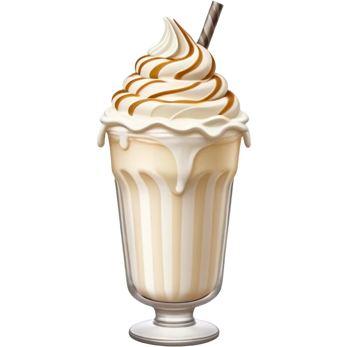 Cinematic Realistic Milkshake Drink Emoji, depicted as a thick, creamy milkshake with a swirl of whipped cream rendered with rich textures and inviting, nostalgic lighting. emoji
