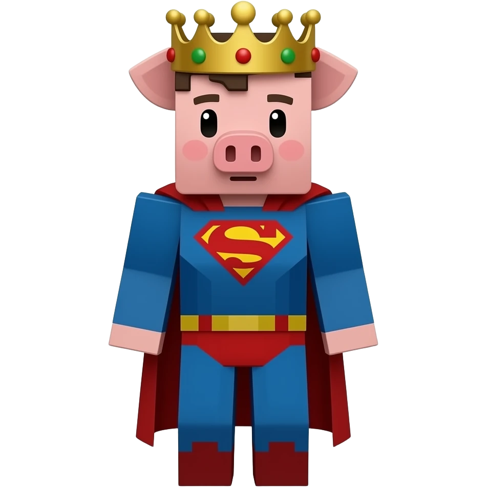 Technoblade minecraft pig with crown with a superman scarf emoji