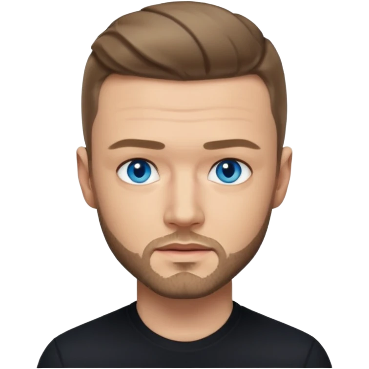 Justin Timberlake blue eyes, dark blonde hair, black shirt emoji