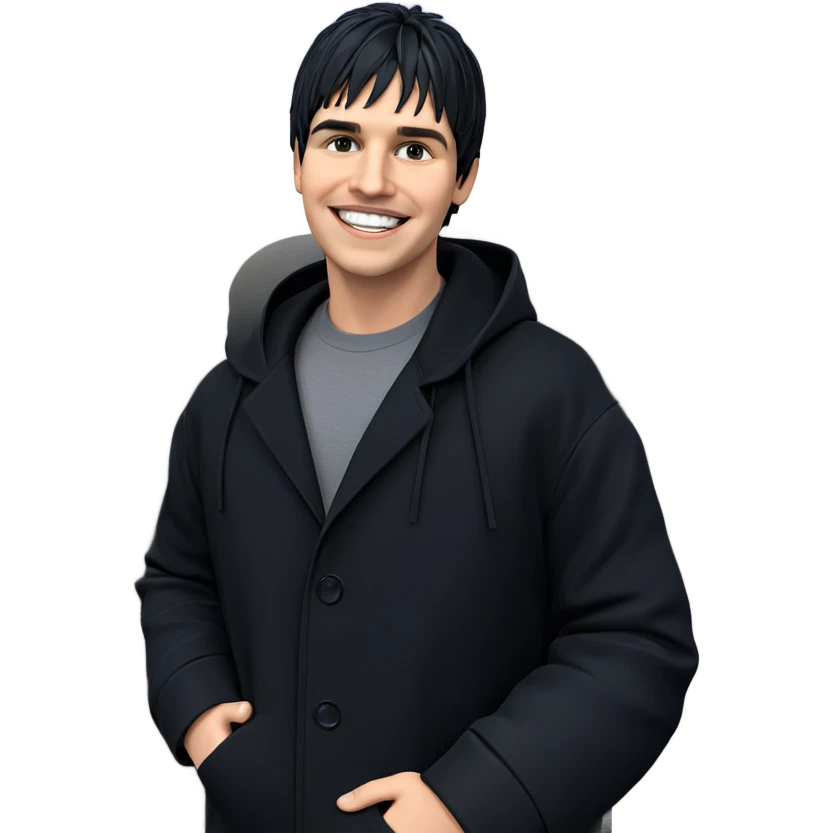 smiling boy in black coat emoji