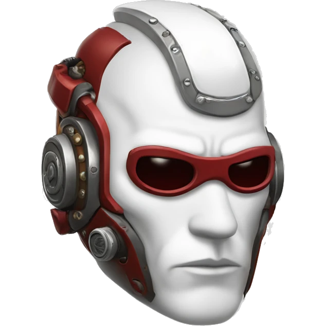 Red skin male cyborg head with white Mohawk, white goatee and white steampunk goggles emoji