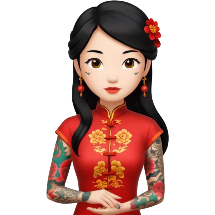 ancient chinese woman with tatooed and cheongsam emoji