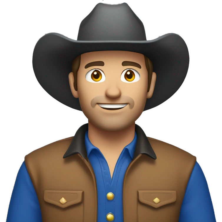 Brunette Caucasian cowboy wearing cobalt blue emoji