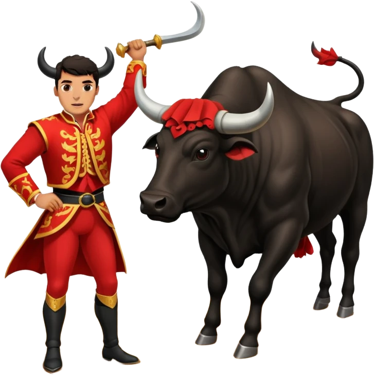 Create a realistic image of a traditional bullfighting scene in a Spanish arena.
Show a bullfighter (matador) HOLDING a red cape (muleta) not wearing one. as a powerful black bull charges toward it. emoji