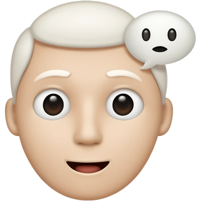 A very simple white stickman with no dostinc features but a mouth with awhite bubble chat above his head emoji