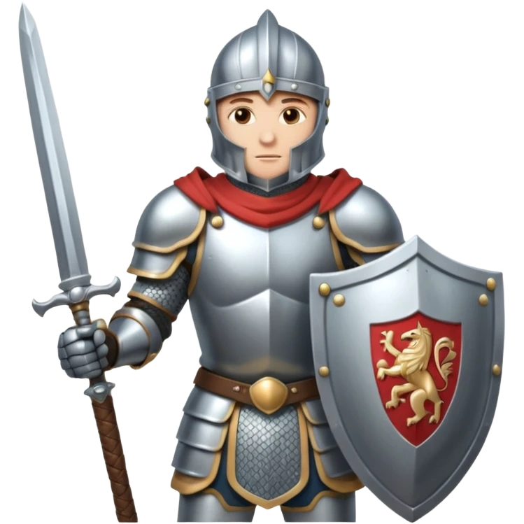 A knight in fighting action with a sword and shield emoji