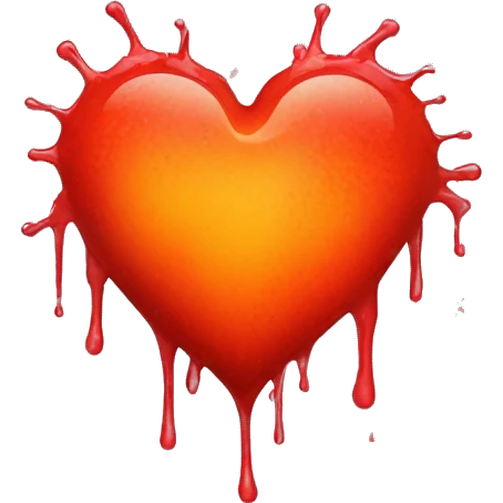 bleeding red heart glowing red-orange with splatter emoji