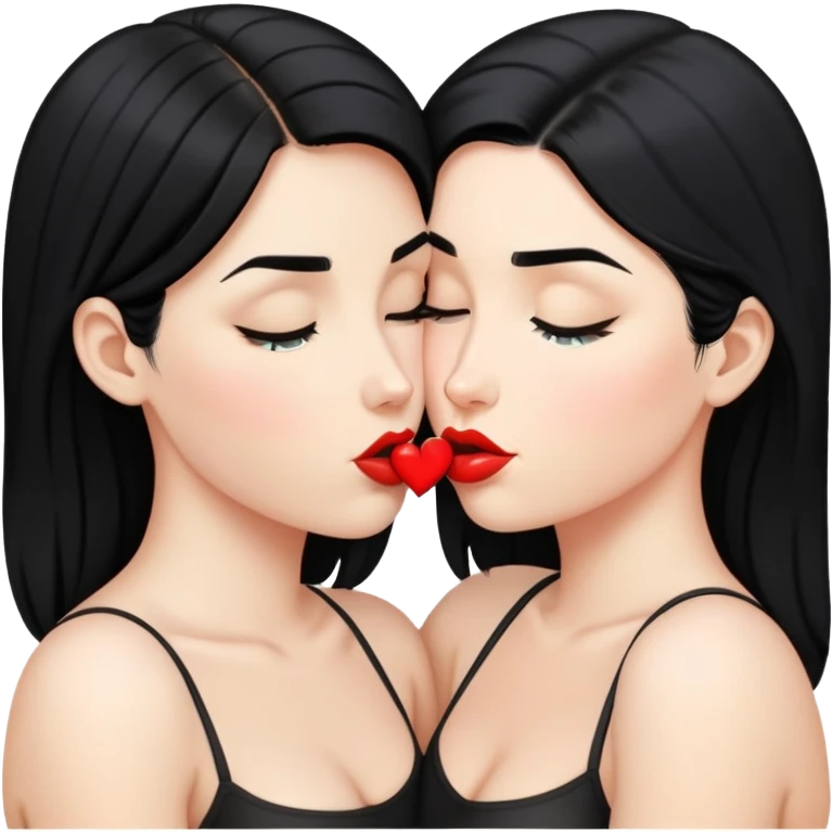 White Lesbians with black hair kissing emoji