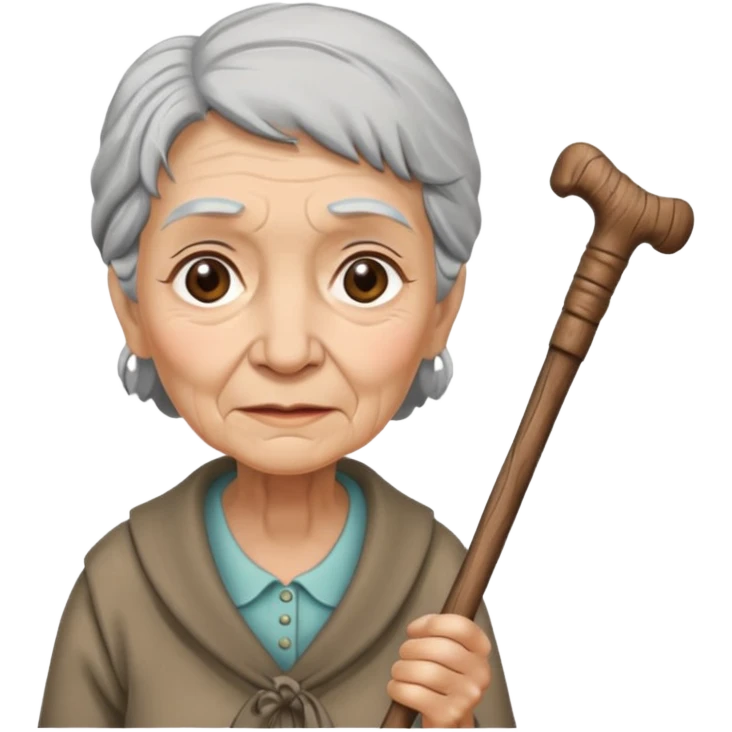 old woman with walking stick emoji