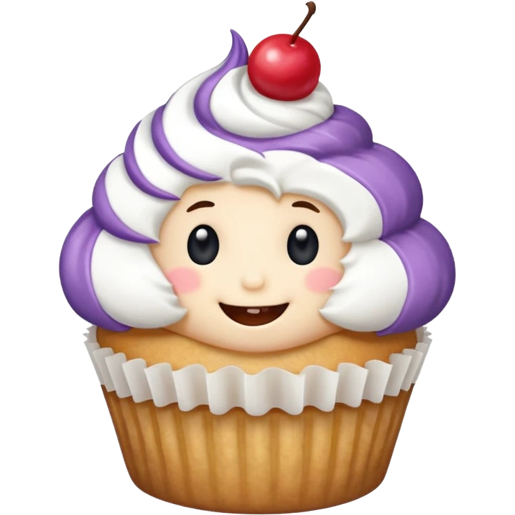 Un pequeño y adorable cupcake que ha cobrado vida, con un glaseado esponjoso que funciona como su "sombrero" o "pelo". Es la encarnación de la dulzura y la amabilidad. emoji