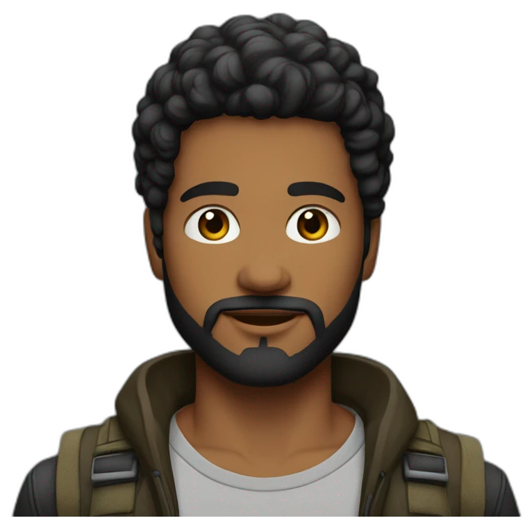 Joven de 27 años, pelo negro corto, barba negra, y un chaleco tactico emoji