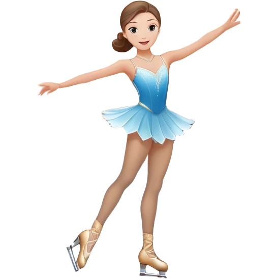 An icon featuring a graceful figure skater performing a spin on the ice. The background includes a grand ice rink palace with shining spotlights and cheering spectators in the stands. Transparent background highlights the elegance and artistry of figure skating emoji