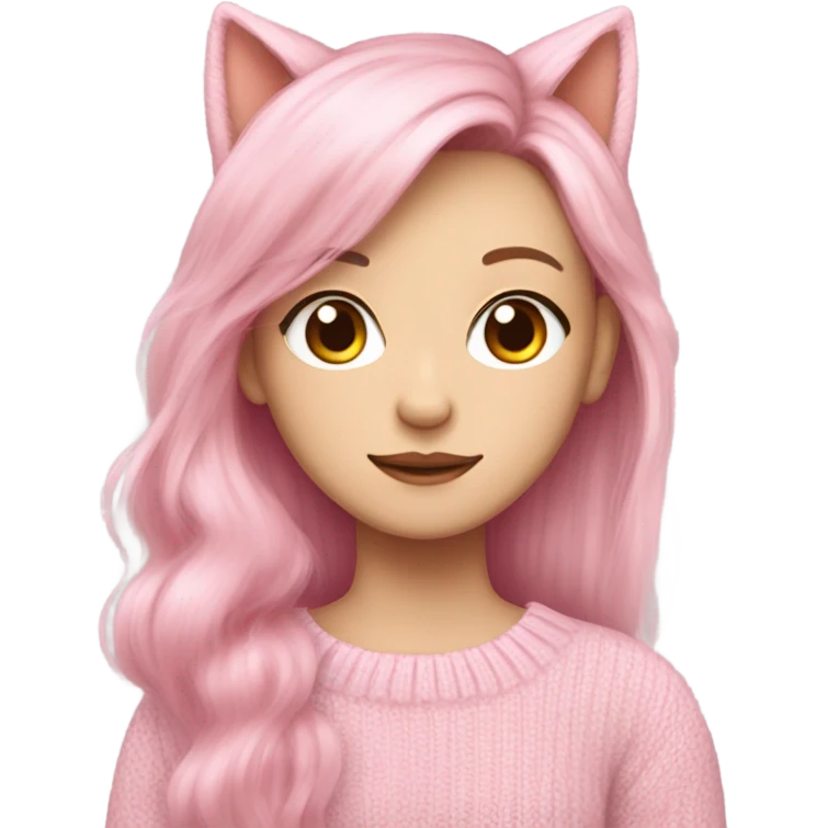 Giselle aespa, pink soft hair, pale skin, sweater pink soft with cat ears emoji