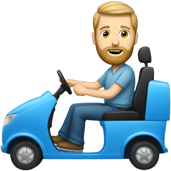 White guy with beard driving a blue ca emoji