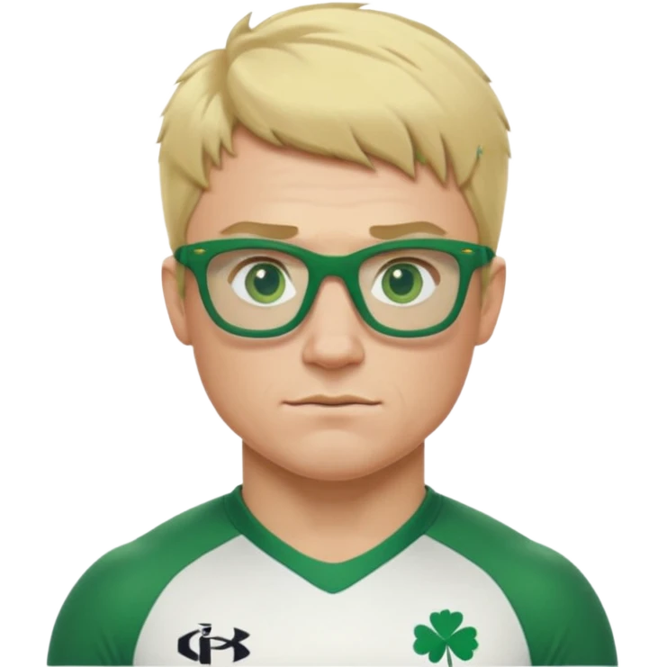 irish rugby player with very short blond hair and green glasses emoji