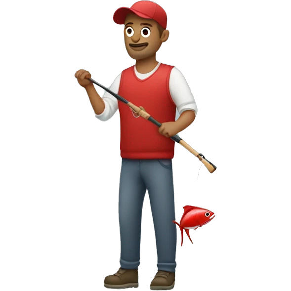 husband holding fishing rod with red fishing line hooked tuna emoji