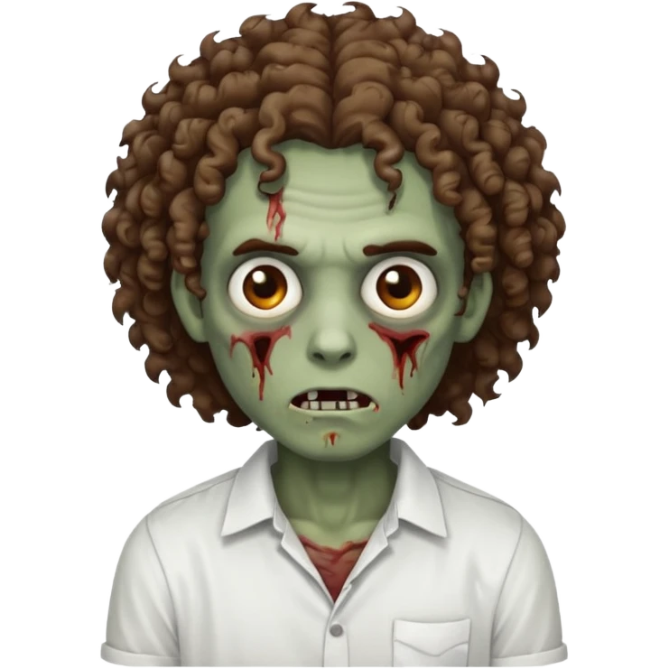 zumbi com cabelo cacheado, olhos castanhos escuros e blusa branca  emoji