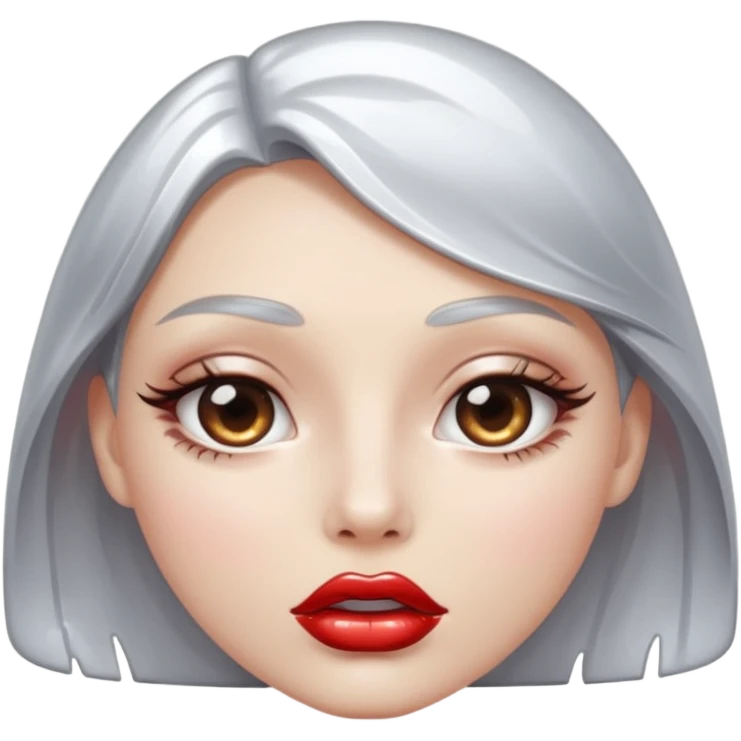 slightly parted lips, silver chrome material, glossy wet shine, seductive aesthetic emoji