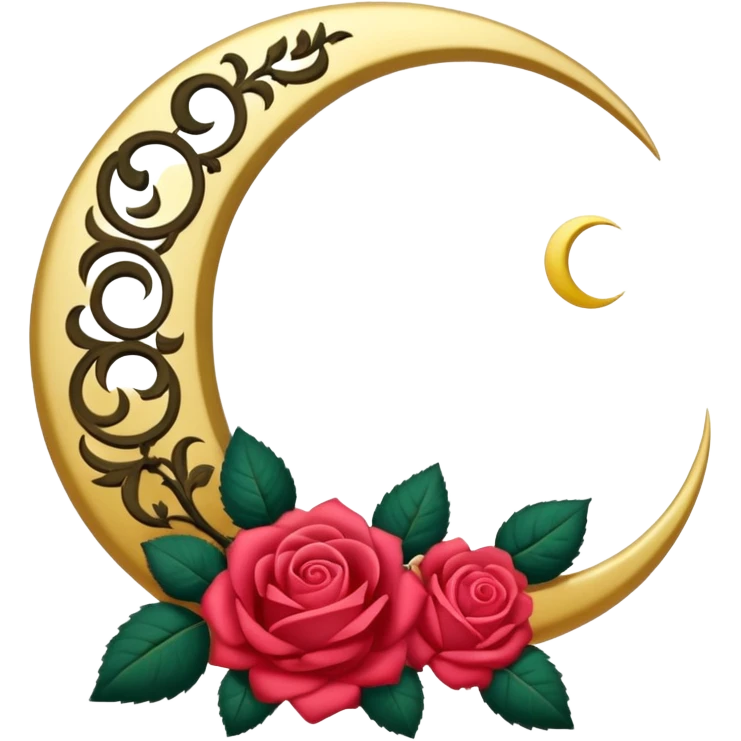 crescent damask moon with roses emoji