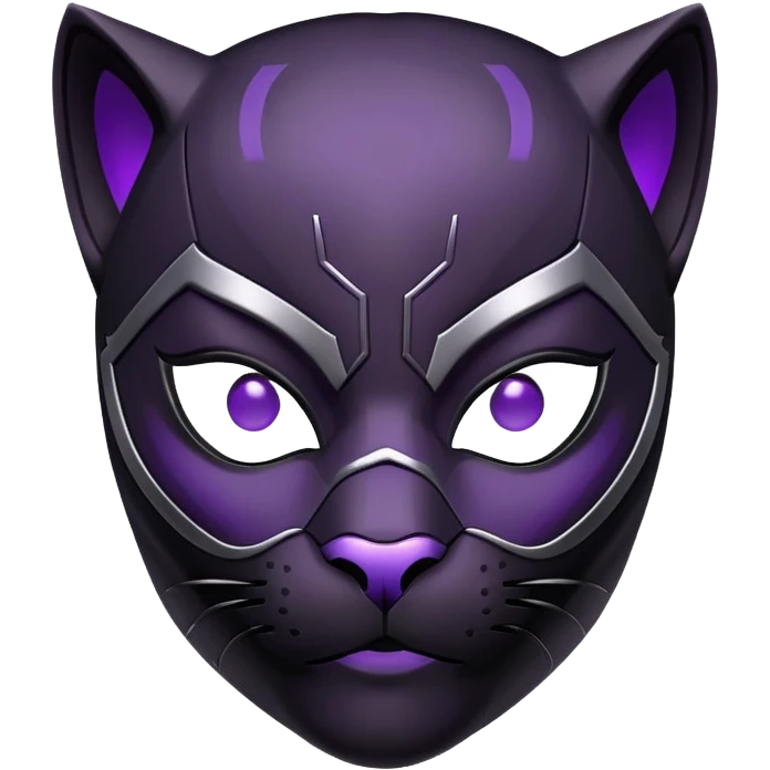 Black Panther superhero face only, black cat-like mask, subtle purple glow emoji