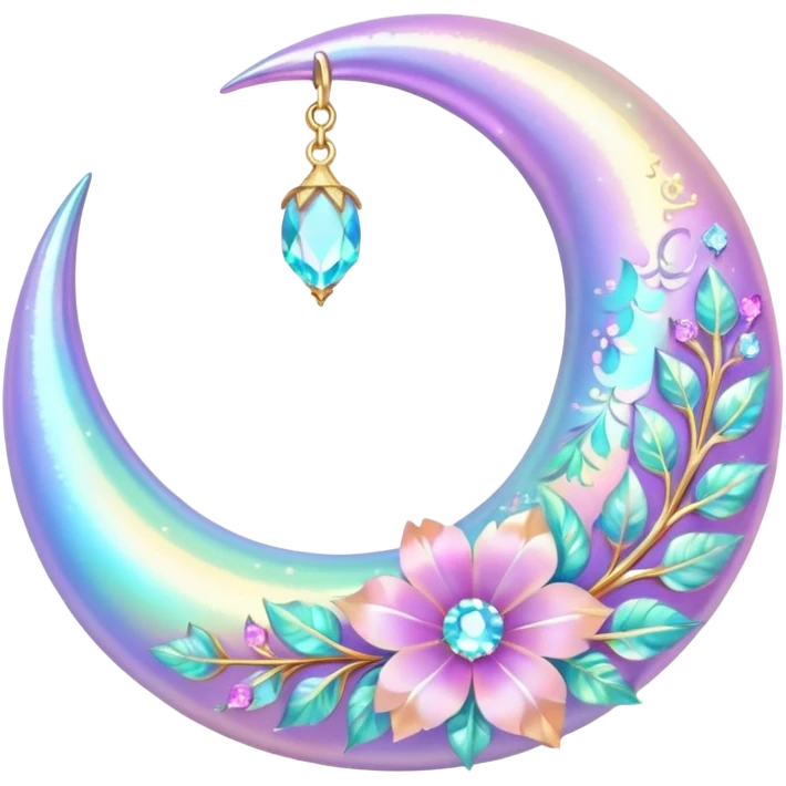 glossy Pastel iridescent floral shiny crystal crescent damask moon emoji