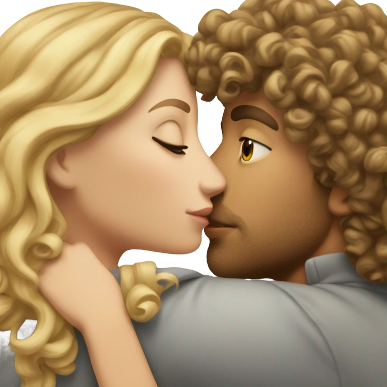 Blonde curly haired guy kissing brunette girl emoji