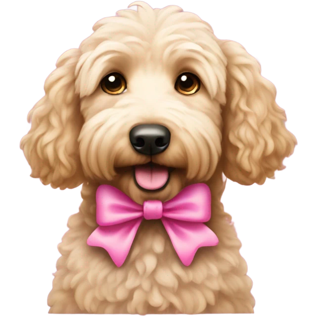 Golden doodle with pink bow on hair emoji