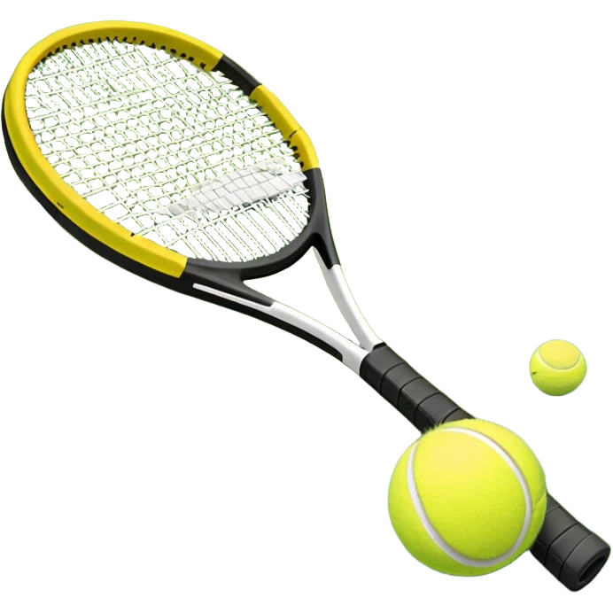 A tennis racket and ball on a grass or hardcourt surface, symbolizing the sport. The racket has a sleek design with tightly strung strings, while the bright tennis ball rests nearby, capturing the essence of precision, agility, and competition. emoji