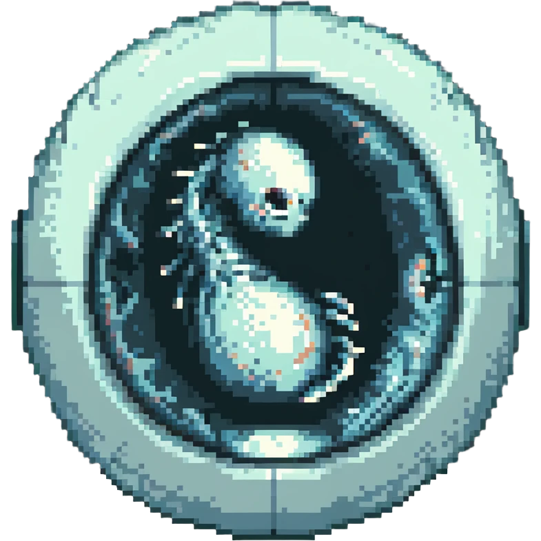 MRI embryo digital fetal small shape in otherworldly bubble, eerie, horror emoji