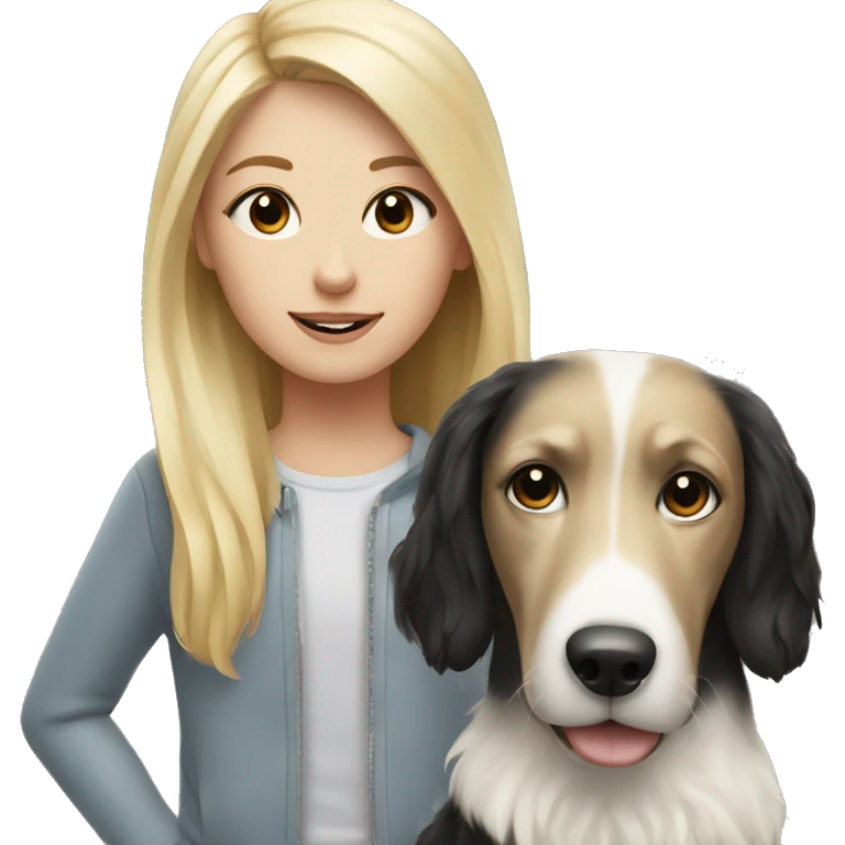 black and white dog with blonde girl emoji