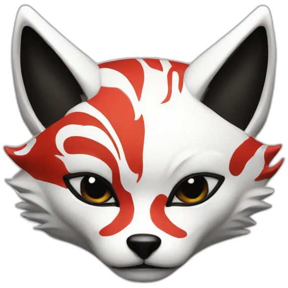 Hacker with Japanese red, black, white kitsune mask emoji
